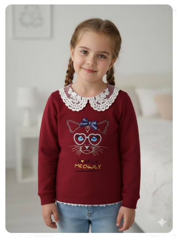 Sudadera grana gato con gafas plateadas Ana Leza