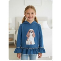 Sudadera niña capucha perro azulón de Mon petit bonbon