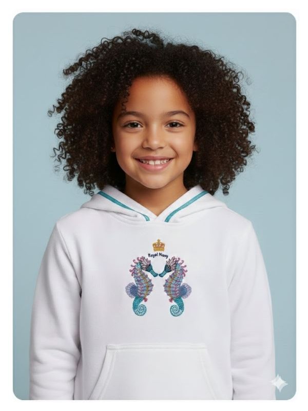 Sudadera Royal Navy blanca capucha bordado caballitos