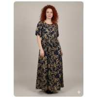 Vestido largo azul y tostado