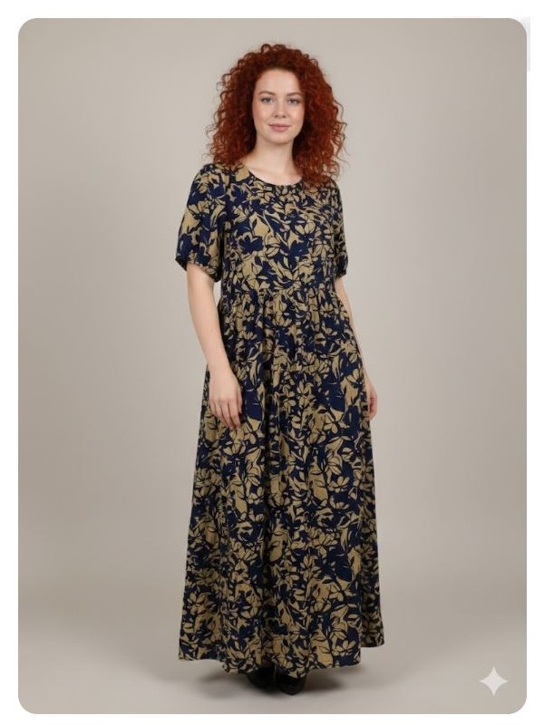 Vestido largo azul y tostado