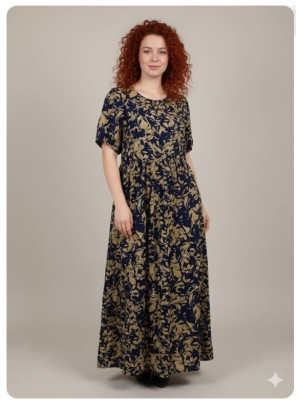 Vestido largo azul y tostado