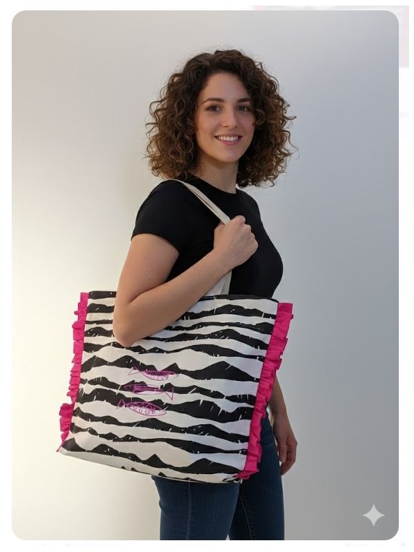 Bolsa de tejido animal print bordado sardinas