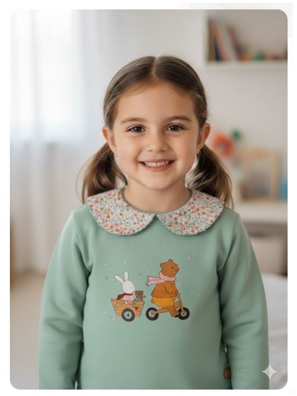 Sudadera verde agua oso bicicleta de Pio pio