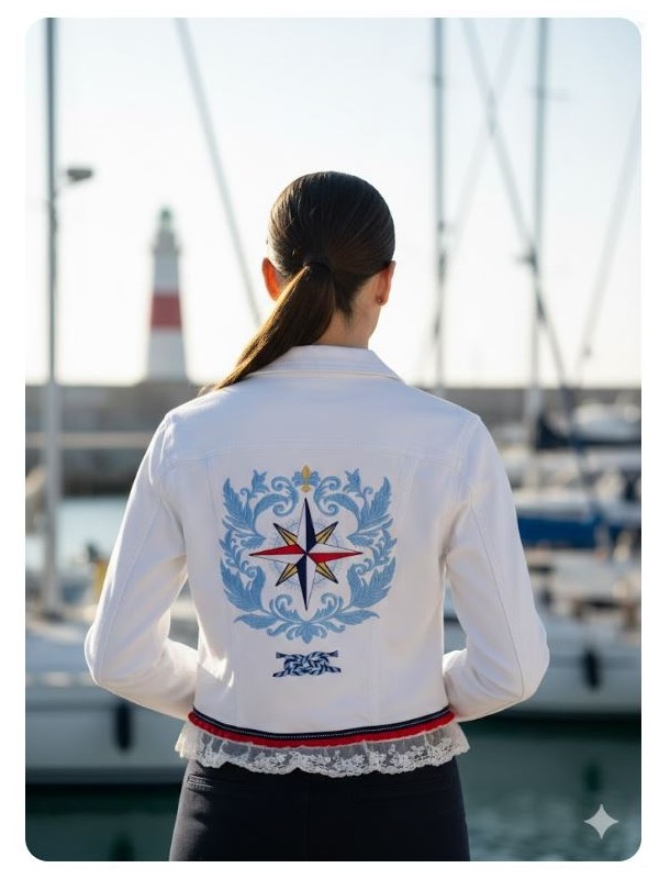 Chaqueta blanca mujer bordado nautico