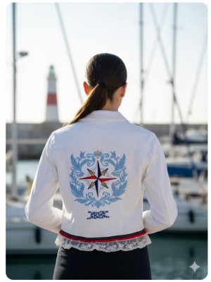 Chaqueta blanca mujer bordado nautico