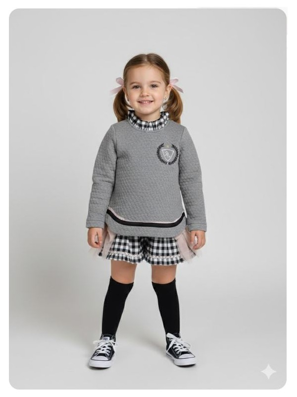 Conjunto sudadera braga falda vichy negro Ana Leza