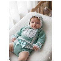 Conjunto bebe punto verde agua braga
