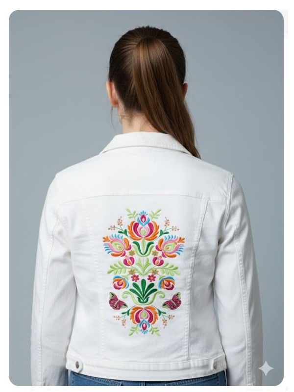 Chaqueta blanca mujer bordado multicolor espalda