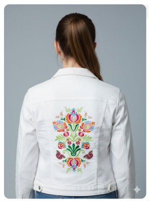 Chaqueta blanca mujer bordado multicolor espalda