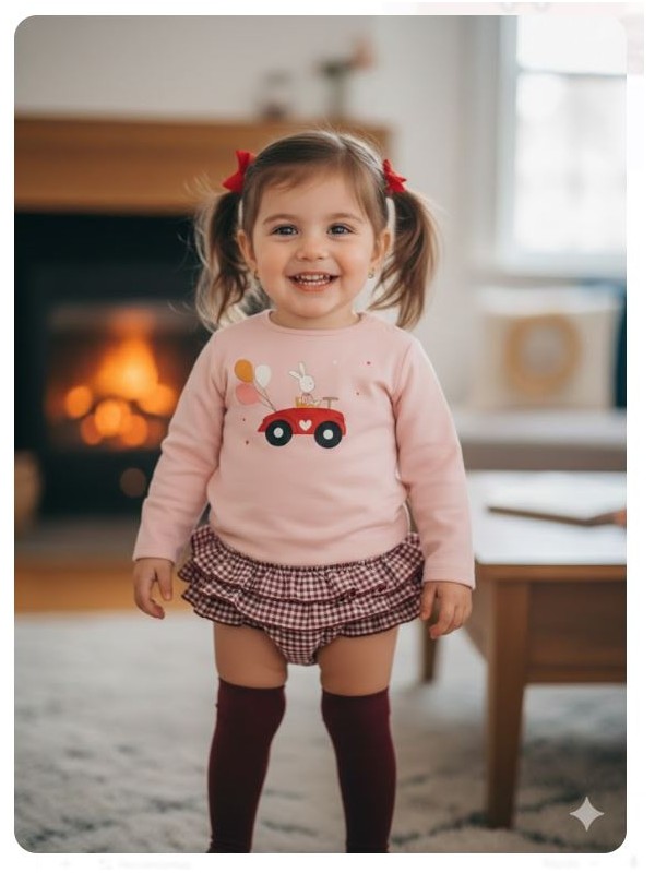 Conjunto sudadera conejo en coche y braga con volante Pio pio