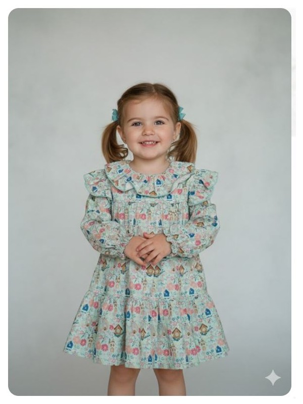 Vestido verde agua casitas Mon petit bonbon