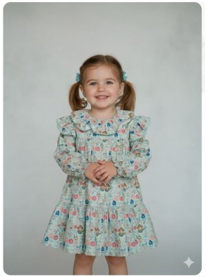 Vestido verde agua casitas Mon petit bonbon