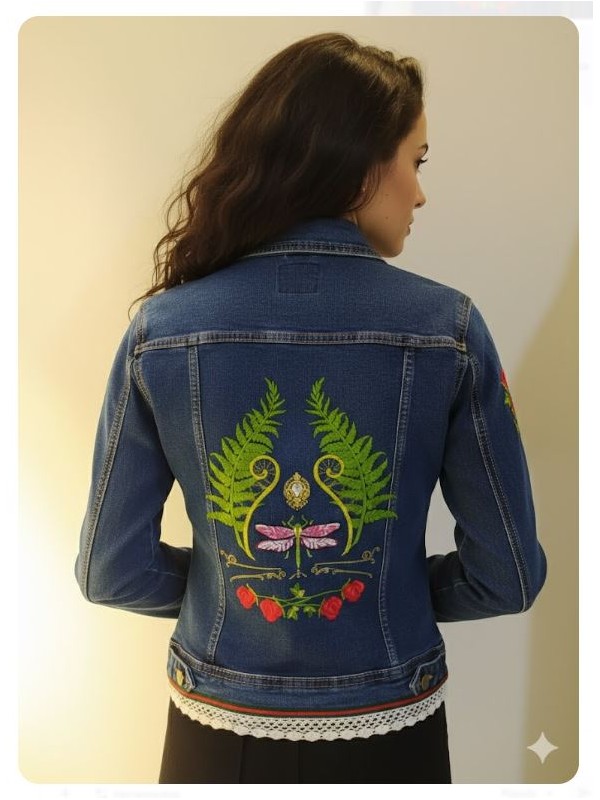 Chaqueta vaquera bordado helechos