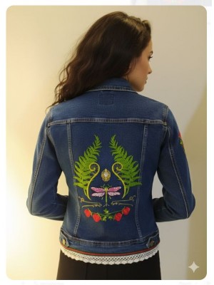 Chaqueta vaquera bordado helechos