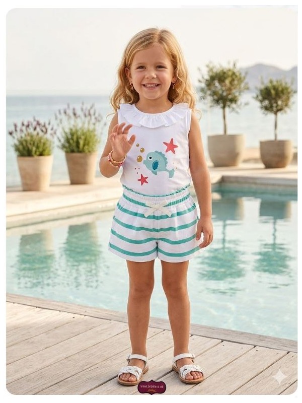 Conjunto camiseta pez short rayas Mon petit bonbon