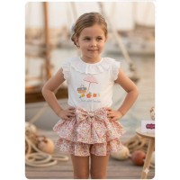 Conjunto camiseta sombrilla playa y braga liberty coral Mon petit bonbon