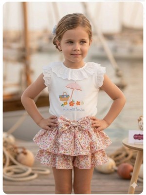 Conjunto camiseta sombrilla playa y braga liberty coral Mon petit bonbon