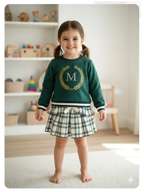 Conjunto falda pantal&oacute;n y sudadera bordada Mon petit bonbon