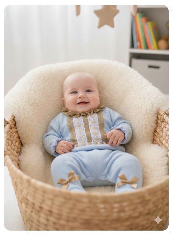 Conjunto bebe punto azul polaina Nini