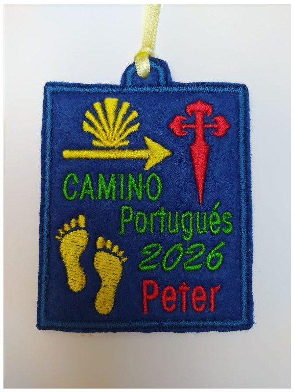 Parche pies peregrino con tu nombre camino portugu&eacute;s