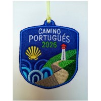 Patch of the Portuguese coastal camino on a blue background