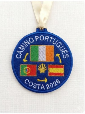 Parche bordado camino de santiago portugues costa 3 banderas Irlanda