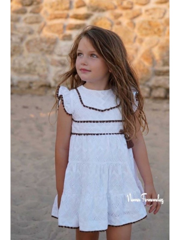 Vestido Tilo Noma Fern&aacute;ndez blanco bordado