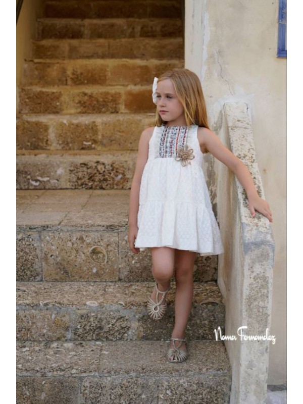 Vestido Yuca Noma Fernandez blanco bordado pechera