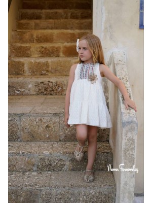 Vestido Yuca Noma Fernandez blanco bordado pechera